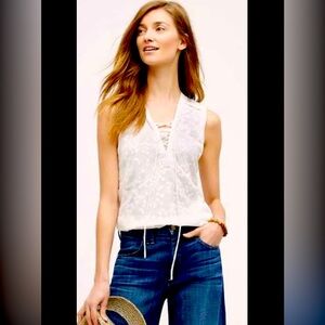 Anthropologie Maeve White Lace-Up Tank Top